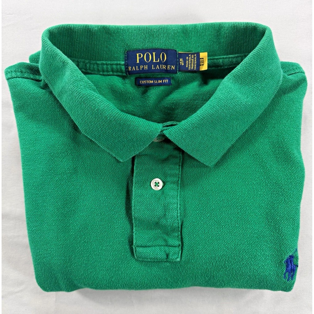 Polo Ralph Lauren Custom Slim Fit Mens XL Green Short Sleeve Cotton Polo Logo